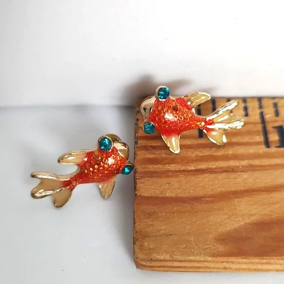 Betsy Johnson Goldfish Stud Earrings w/Rhinestone Accents - Picture 8 of 8